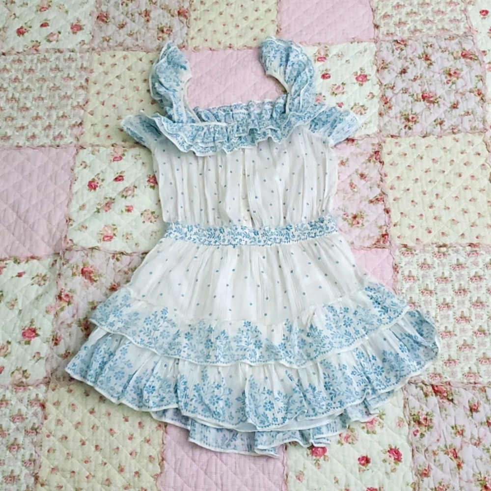 LoveShackFancy Blue and White Mini Dress